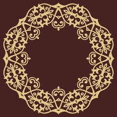 Oriental vector rounad golden pattern with arabesques and floral elements. Traditional classic ornament. Vintage pattern with arabesques