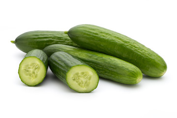 Eco cucumber on white background. Fresh vegetables.
