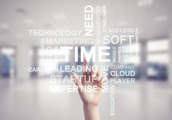 Concept of modern business with palm choocing on of keywords for