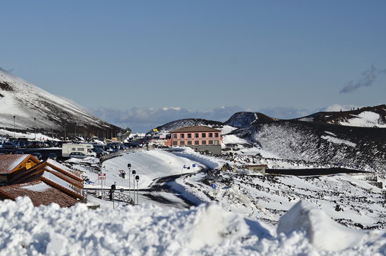 the volcano Etna in the winter