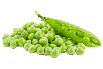 fresh green peas isolated on white