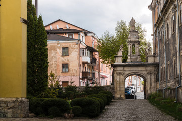Entrance to the cathedral in the Ancient City of Kamyanets-Podilsky, Ukraine