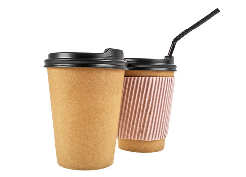 Different coffee cups on a white background