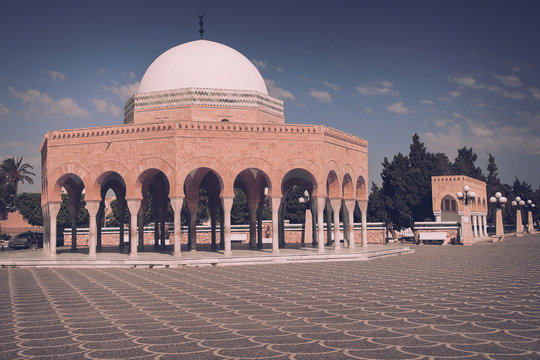 Mausoleum of Habib Bourgiba in Monastir. Tunisia. Old photo style.