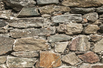 Old ancient stone wall of medieval fortress closeup as background