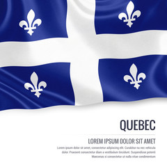 Canadian state Quebec flag waving on an isolated white background. State name and the text area for your message.