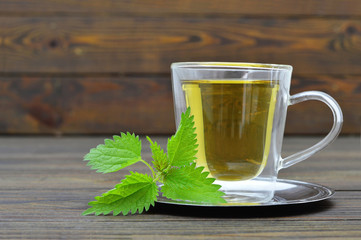 Nettle tea in the glass cup