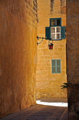 An ancient street in the historical fortress city of Mdina on the Mediterranean island of Malta