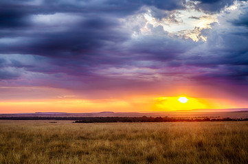 Fototapeta na wymiar Sunset in the Masai Mara, Kenya