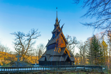 Obraz premium Fantoft stave church. Bergen, Norway. HDR image.