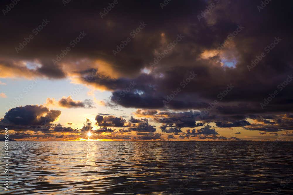 Wall mural sunset colors of seychelles