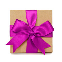 Gift box with pink ribbon isolated on white background