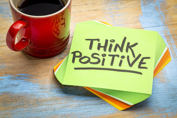 think positive note with coffee