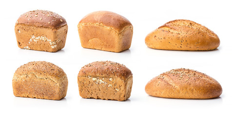 Six bread loaves over white