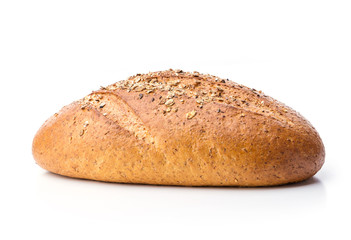 Loaf of wholegrain bread over white