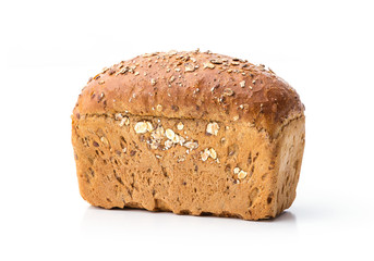 Loaf of wholegrain bread over white