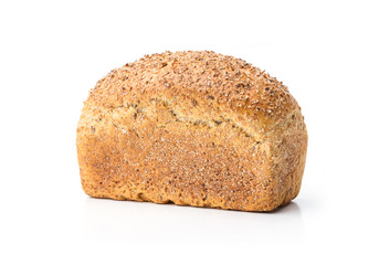 Loaf of wholegrain bread over white