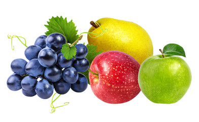 Naklejka na ściany i meble apples,grapes,pear isolated on white