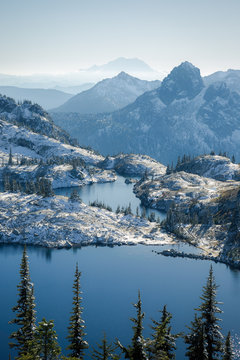Mountain landscape with Tuck and Robin Lakes, Washington, USA