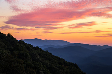 Sunset over the blue ridge mountains