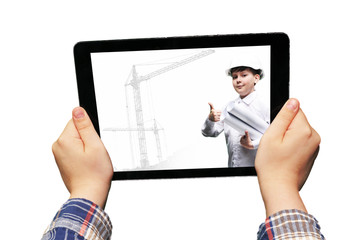 tablet with clean white screen in hands