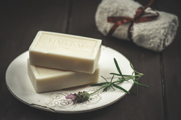 Natural Soap closeup. Spa products