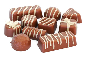 Milk variety chocolate candies, 3D rendering