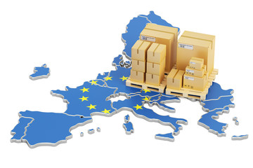 Shipping and Delivery from European Union concept, 3D rendering © alexlmx