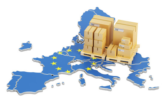 Shipping and Delivery from European Union concept, 3D rendering