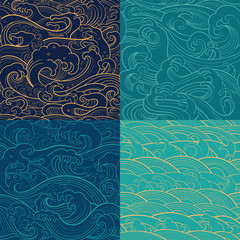 zestaw morski: kolorowe wzory bez szwu - 148138607