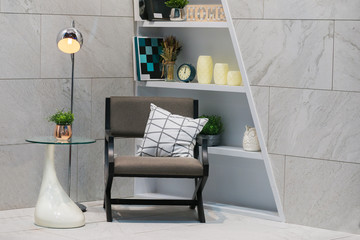 The modern white fabric pillow on a wooden chair contemporary in living room