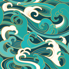 Fototapeta premium marine seamless pattern with water waves