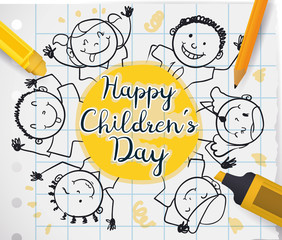 Kids Drawing and School Supplies to Celebrate Children's Day, Vector Illustration