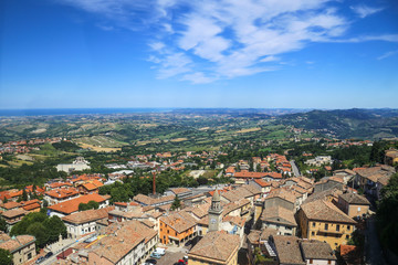 Fototapeta na wymiar San Marino and Italy landscape from SM hills.