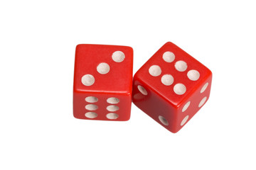 Two dice showing three and six