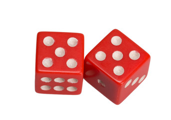 Two dice showing two five