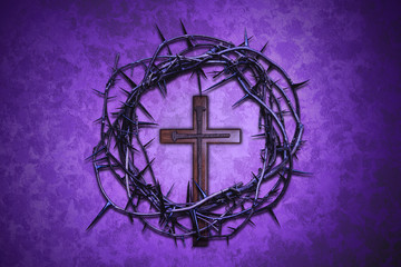 Crown of Thorns with Cross on purple background