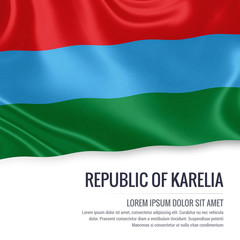 Russian state Republic of Karelia flag waving on an isolated white background. State name and the text area for your message. 3D illustration.