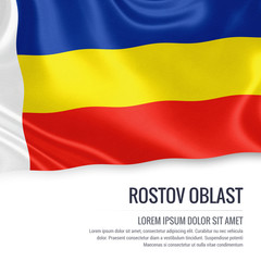 Russian state Rostov Oblast flag waving on an isolated white background. State name and the text area for your message. 3D illustration.