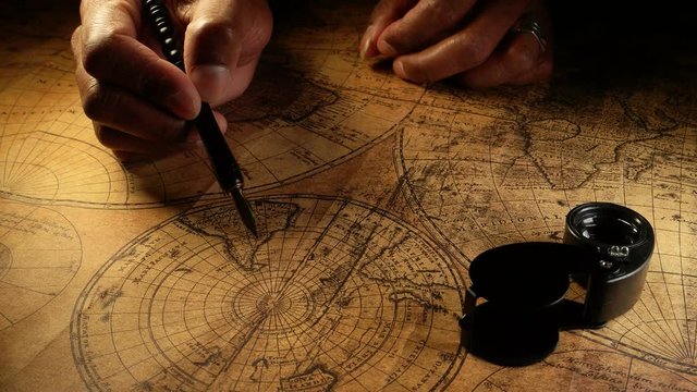 Close up of a vintage old map 
