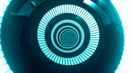 Abstract elictic glowing futuristic infinite blue tunnel