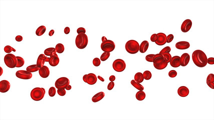 Flying blood cells isolated on white background
