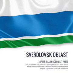 Russian state Sverdlovsk Oblast flag waving on an isolated white background. State name and the text area for your message. 3D illustration.