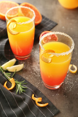Delicious tequila sunrise cocktails on table