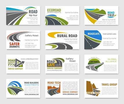 Business card template with road and highway