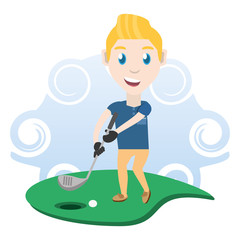 pretty woman athlete playing golf, vector illustration
