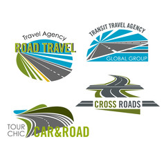 Road trip and car tour icon set for travel design