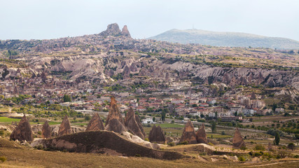 Fototapeta premium Wonderful landscape of Cappadocia in Turkey, near Goreme. Uchisar on view.