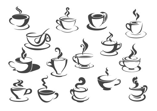 Coffee cup and tea mug isolated icon set