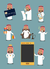 Rich arab businessman cartoon character set